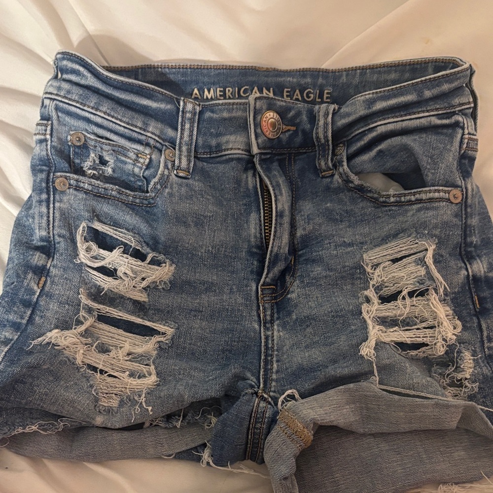 American Eagle Outfitters Ripped Light Blue Jean Shorts